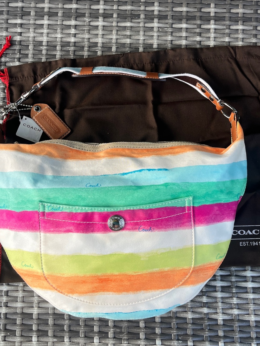 Coach Hamptons Watercolor Canvas Striped Hobo Y2K & Hangtag 10022 NWT - Picture 9 of 9